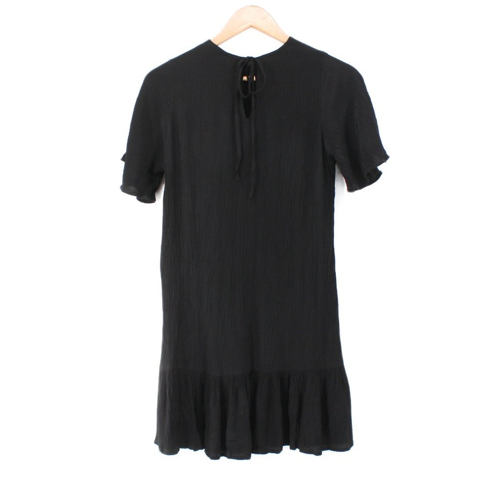 Rue Stiic Crinkle Textured Mini Dress Flutter Sleeve Keyhole Tie Black Small - Picture 9 of 16